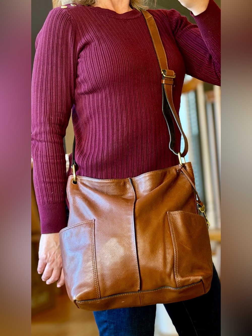 Fossil Classic 2018 Lane Leather North/South Crossbody Bag Brown